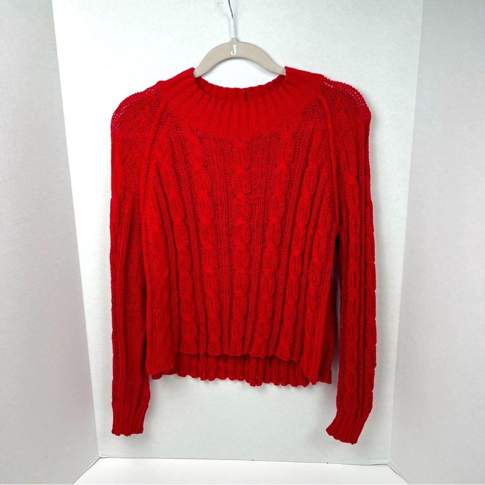 Wooden ships Jax cropped cable knit sweater XS/S Rose Red